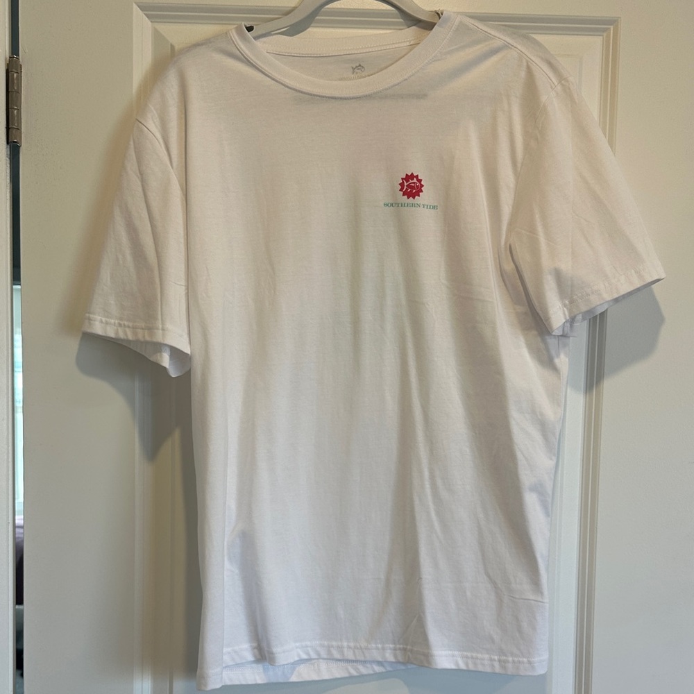 Southern Tide White Short Sleeve Tee with pink and blue Logo